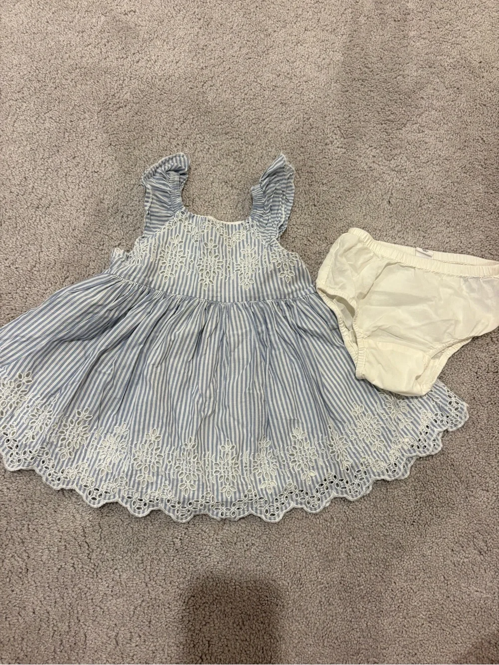 BabyGAP Blue & White Striped Eyelet Baby Dress with Bloomer 18 mo
